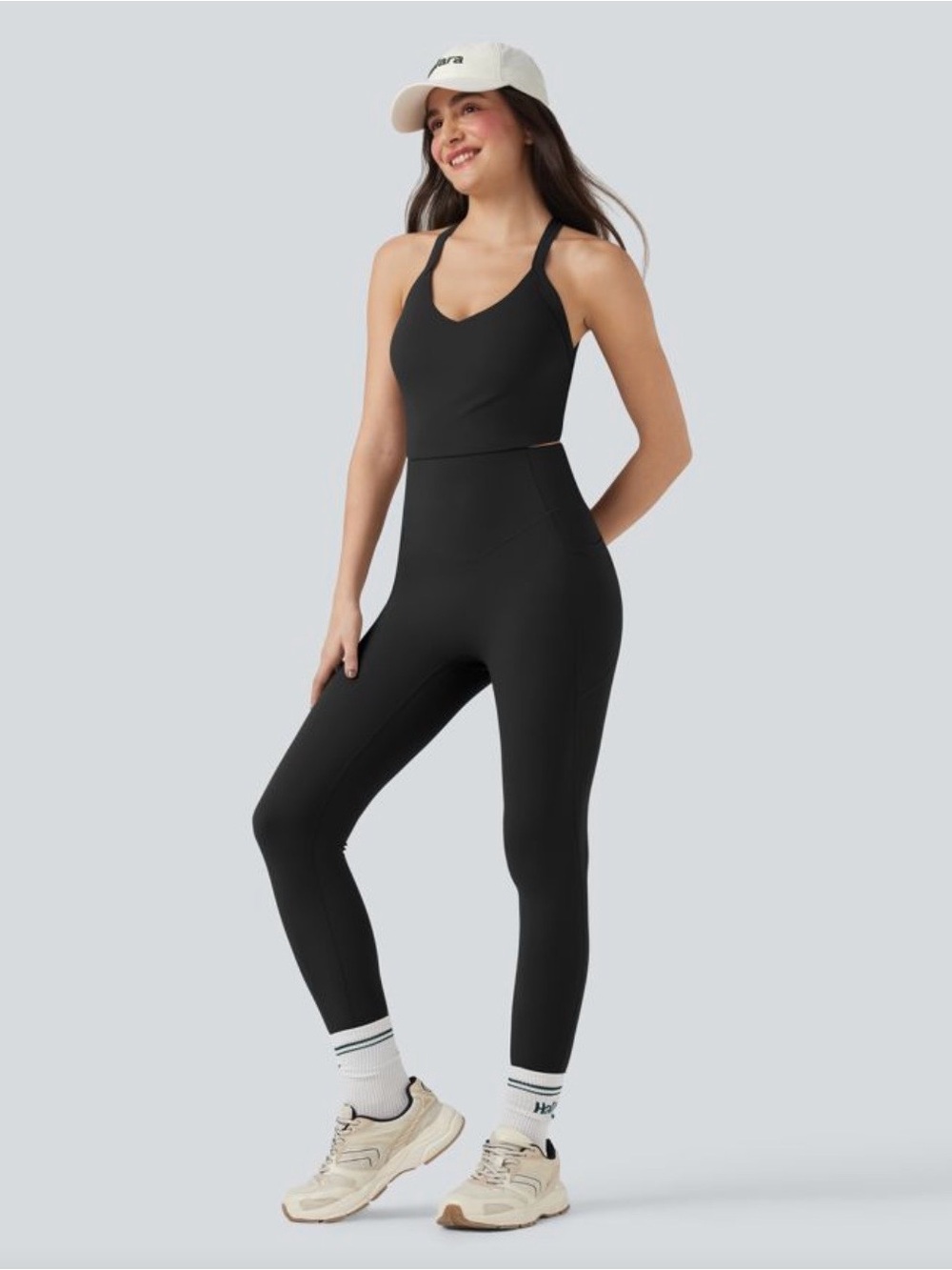 Halara Black Active Jumpsuit Leggings and Crop Top